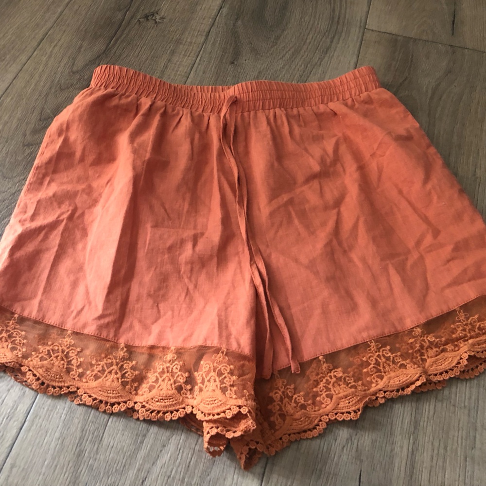 SHEIN Burnt Orange Lace Trim Women's Shorts